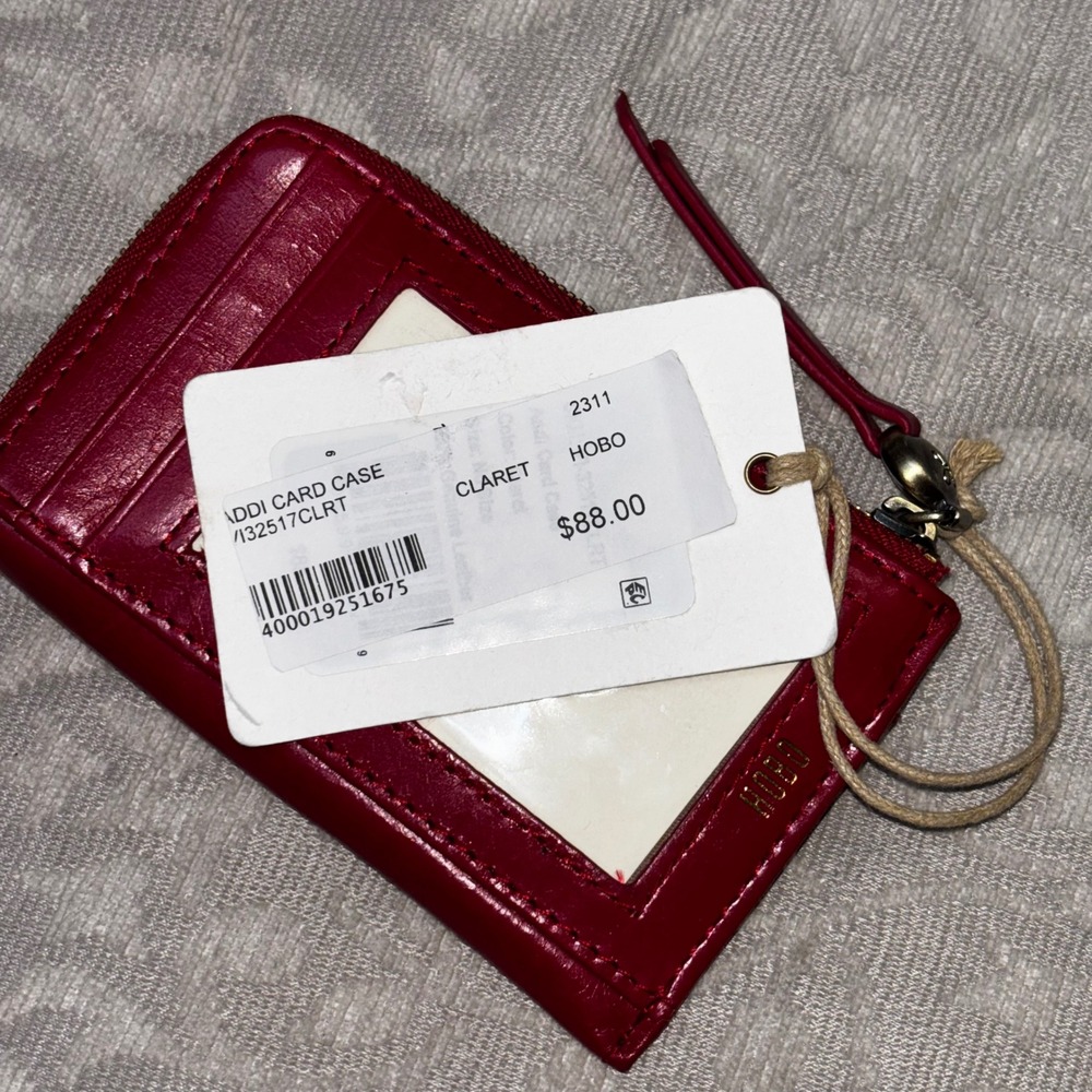 HOBO Addi Card Case Claret Red Leather Zip Wallet ID Window New - Picture 8 of 12